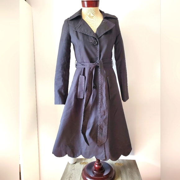 KATE SPADE× FLORENCE BROADHURST 2012 black scallop trench. Size 2 - Picture 2 of 14